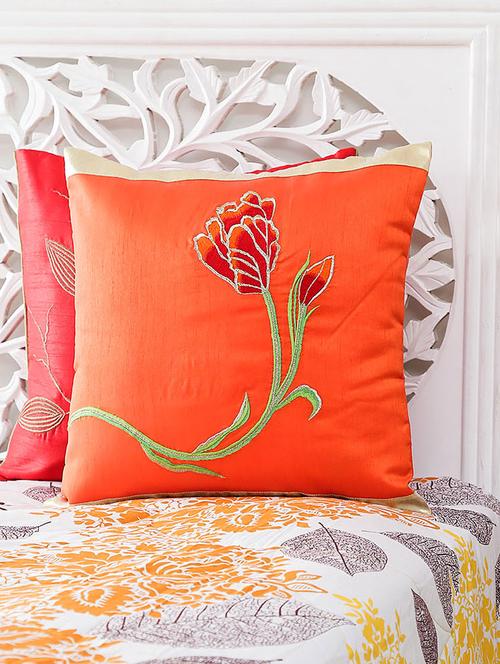 red embroidered cushion cover - 9573580 - Standard Image - 1