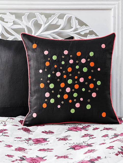 black embroidered cushion cover - 9573586 - Standard Image - 1