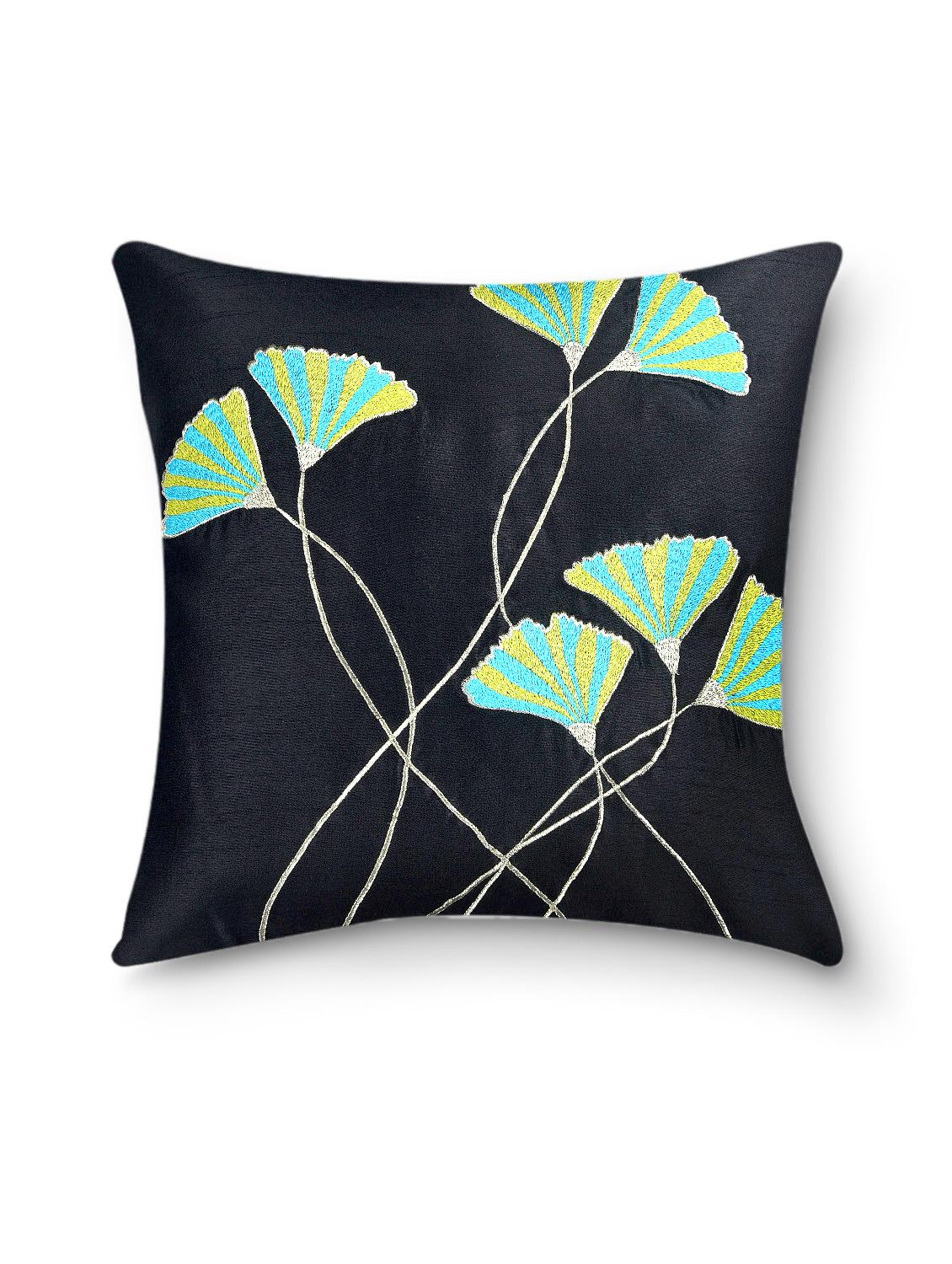 green embroidered cushion cover - 9573591 - Zoom Image - 2