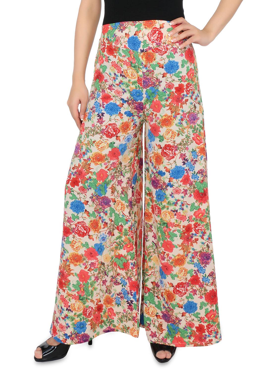 multicolored floral printed polyester crepe palazzos