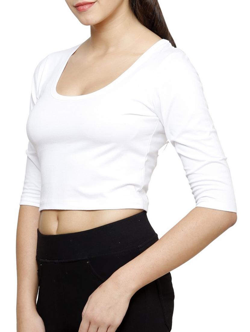 solid white cotton lycra crop top - 9592230 - Zoom Image - 2
