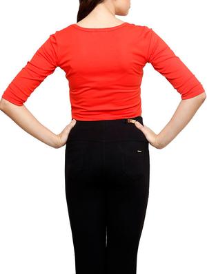 solid red cotton lycra crop top - 9592232 - Standard Image - 3