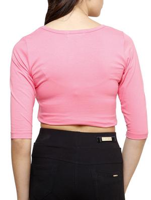 solid pink cotton lycra crop tee - 9592233 - Standard Image - 3