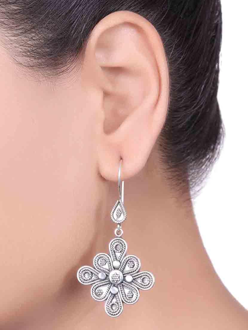 sterling silver embossed floral earrings - 9593058 - Zoom Image - 2