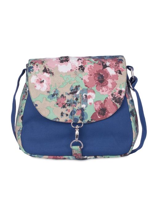 blue floral printed canvas sling bag - 9594054 - Standard Image - 1