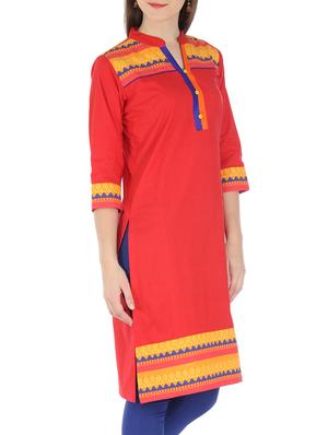 red cotton net printed kurti - 9595780 - Standard Image - 2