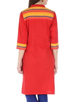 red cotton net printed kurti - 9595780 - Standard Image - 3
