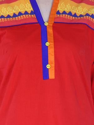 red cotton net printed kurti - 9595780 - Standard Image - 4