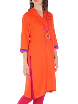 yellow rayon embroidered kurti - 9595785 - Standard Image - 2