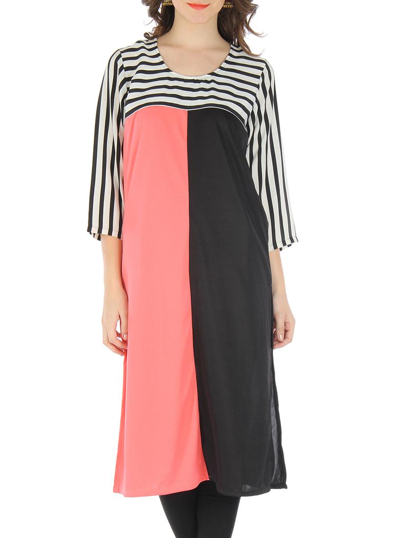 black and pink rayon viscose kurti - 9595792 - Zoom Image - 1