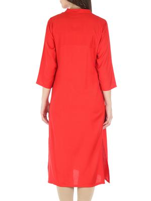 red rayon embroidered kurta - 9595802 - Standard Image - 3