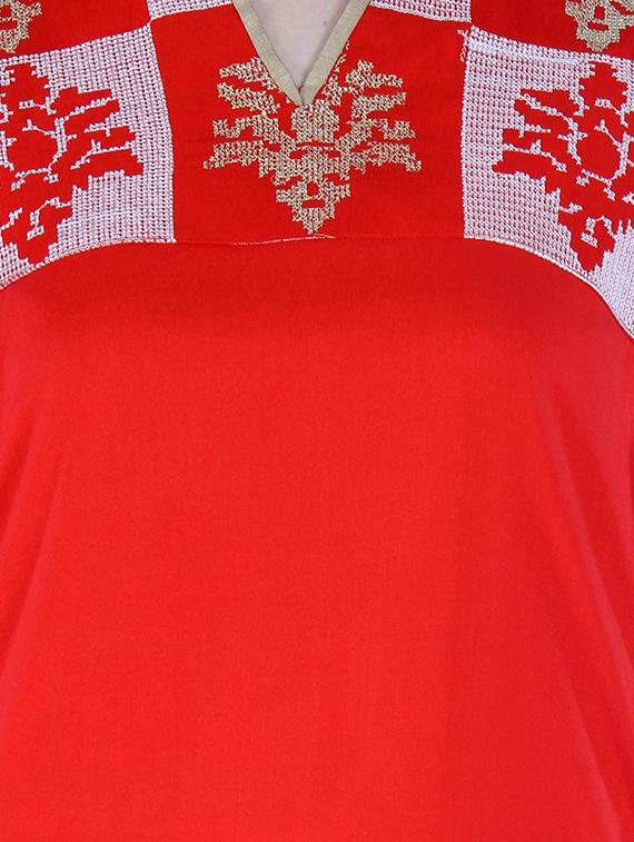 red rayon embroidered kurta - 9595802 - Zoom Image - 4