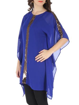 royal blue with sequined front panel georgette kaftan - 9595807 - Standard Image - 2