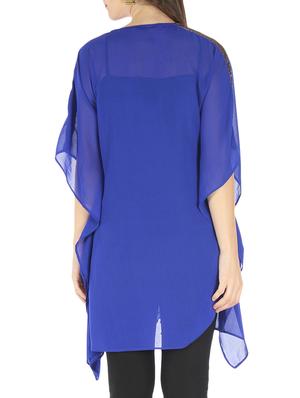 royal blue with sequined front panel georgette kaftan - 9595807 - Standard Image - 3