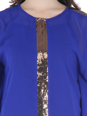 royal blue with sequined front panel georgette kaftan - 9595807 - Standard Image - 4