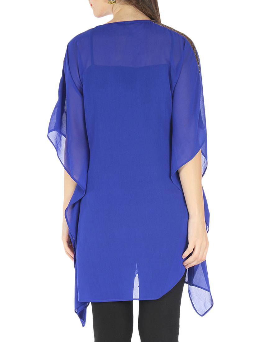 royal blue with sequined front panel georgette kaftan - 9595807 - Zoom Image - 3