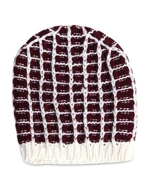 white and maroon knitted acrylic cap - 9599799 - Standard Image - 2
