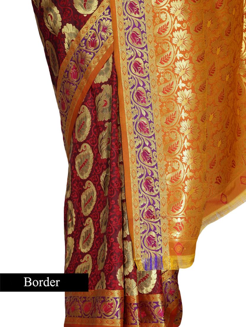 Maroon Art kanjivaram silk saree - 9600622 - Zoom Image - 3