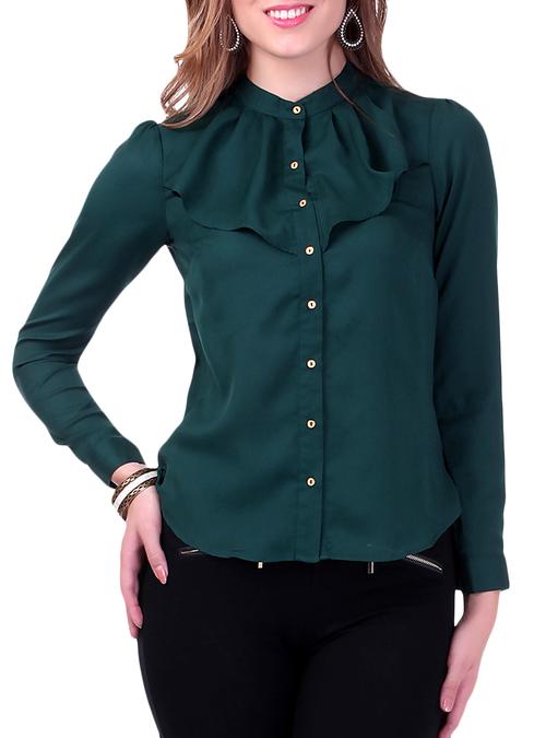 dark green frill yoke shirt - 9600817 -  Standard Image - 0