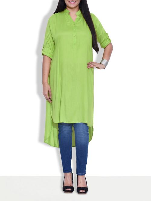 solid lime high-low rayon tunic - 9601942 - Standard Image - 1