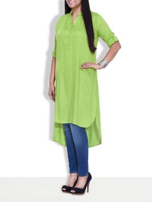 solid lime high-low rayon tunic - 9601942 - Standard Image - 2
