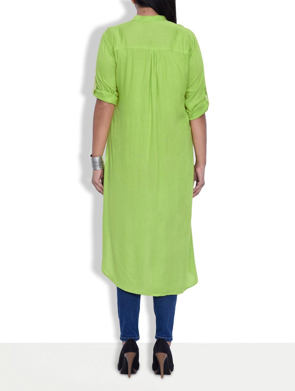 solid lime high-low rayon tunic - 9601942 - Zoom Image - 3