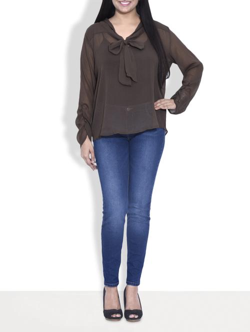 solid brown front-knot top - 9602012 - Standard Image - 1