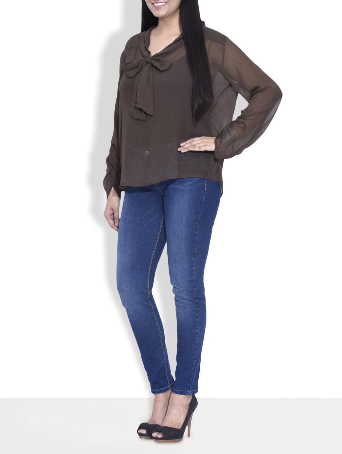 solid brown front-knot top - 9602012 - Zoom Image - 2