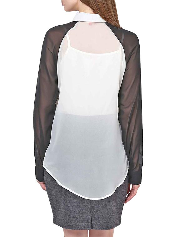 polyester color block sheer shirt - 960509 - Zoom Image - 3