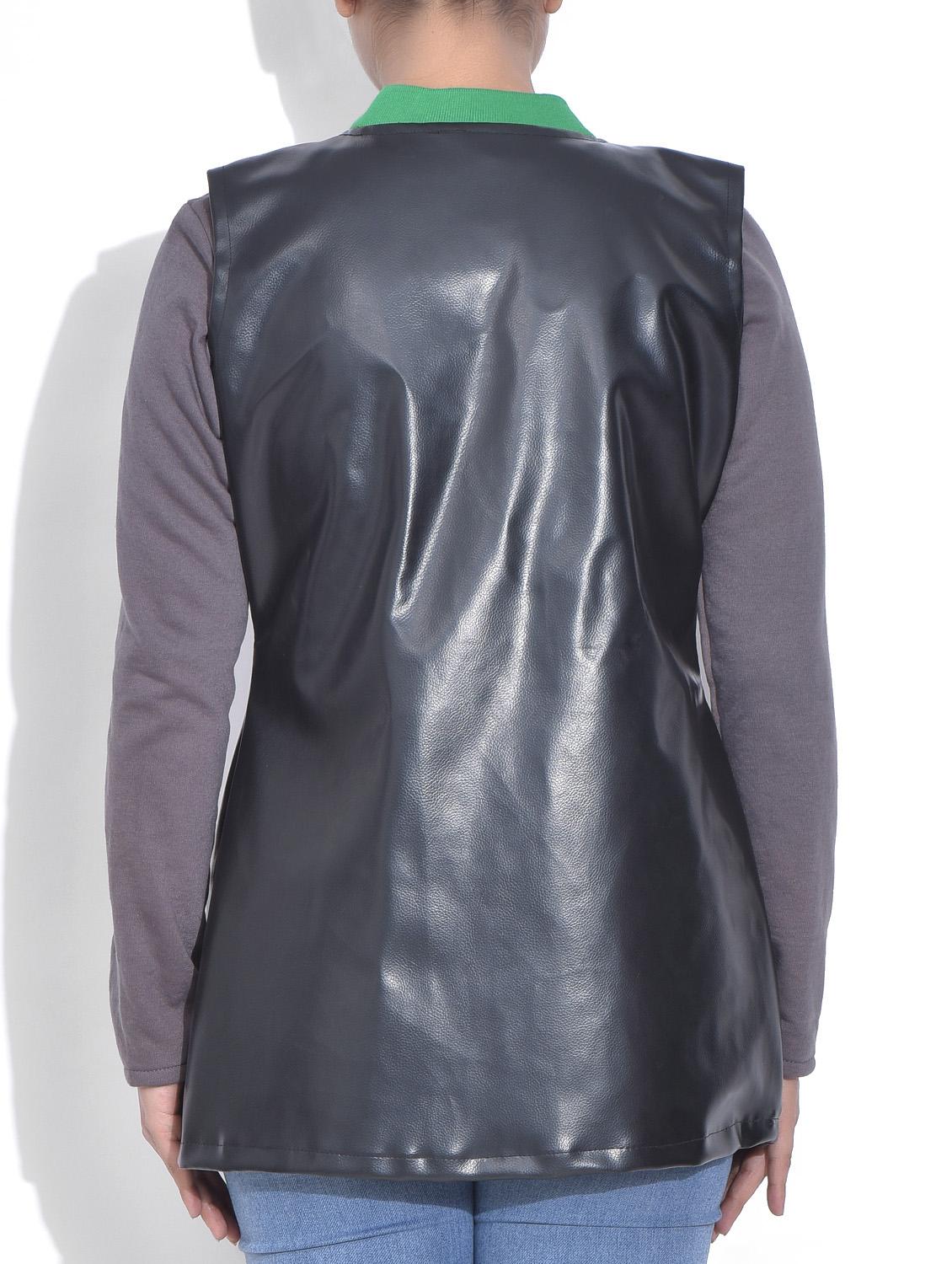 black leatherite jacket with green piping - 9605388 - Zoom Image - 3