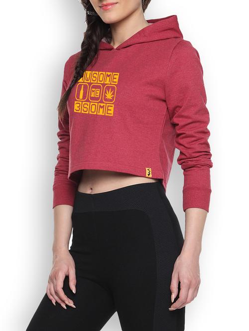 red cotton typographic printed cropped hoodie - 9607237 - Standard Image - 1