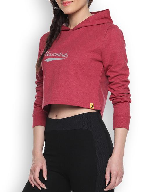 red cotton typographic printed cropped hoodie - 9607239 - Standard Image - 1