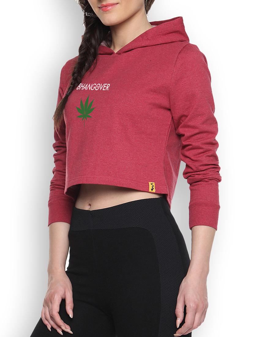 red cotton typographic printed cropped hoodie - 9607246 - Zoom Image - 1