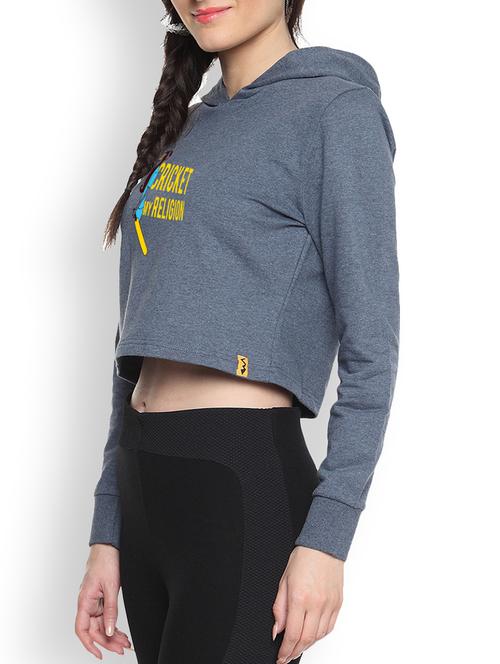 blue cotton crop hoodie - 9607254 - Standard Image - 1