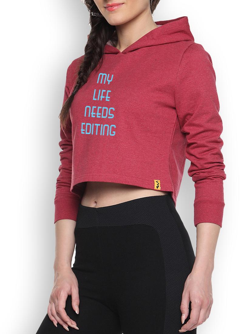 red cotton typographic printed cropped hoodie - 9607271 - Zoom Image - 1
