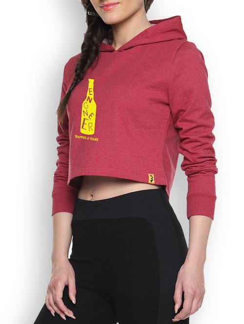 red cotton typographic printed cropped hoodie - 9607273 - Standard Image - 1
