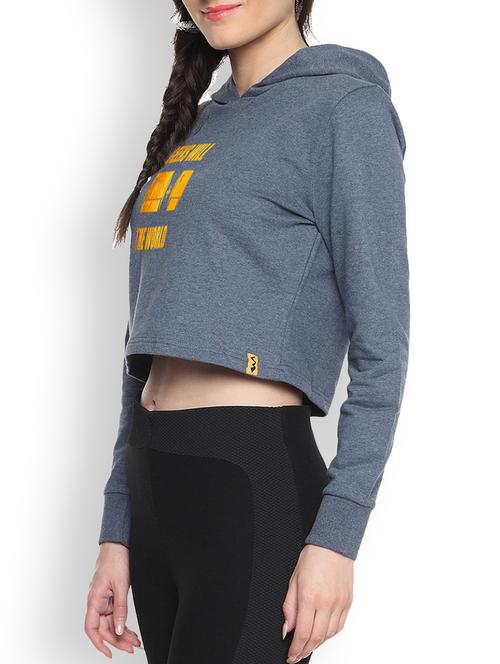 grey cotton printed cropped hoodie - 9607274 - Standard Image - 1