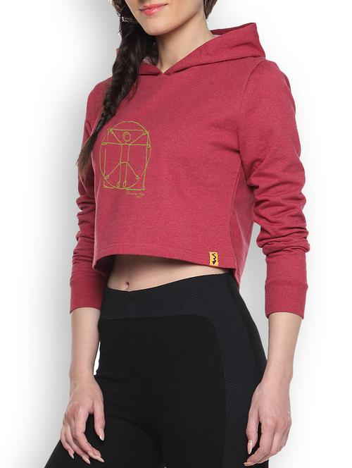 red cotton typographic printed cropped hoodie - 9607281 - Standard Image - 1