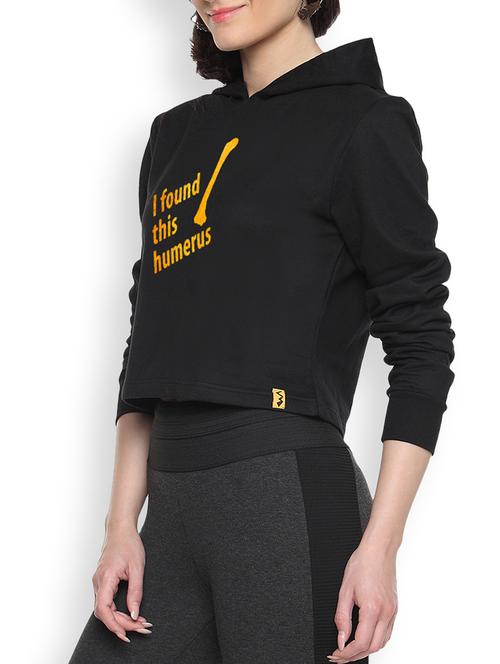 black cotton printed cropped hoodie - 9607282 - Standard Image - 1