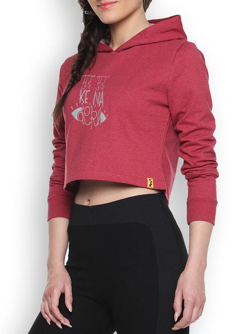 red cotton typographic printed cropped hoodie - 9607299 - Standard Image - 1