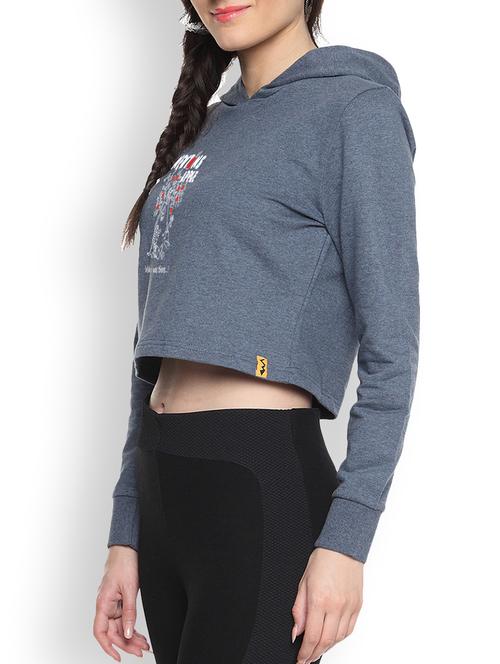 grey cotton typographic printed cropped hoodie - 9607302 - Standard Image - 1
