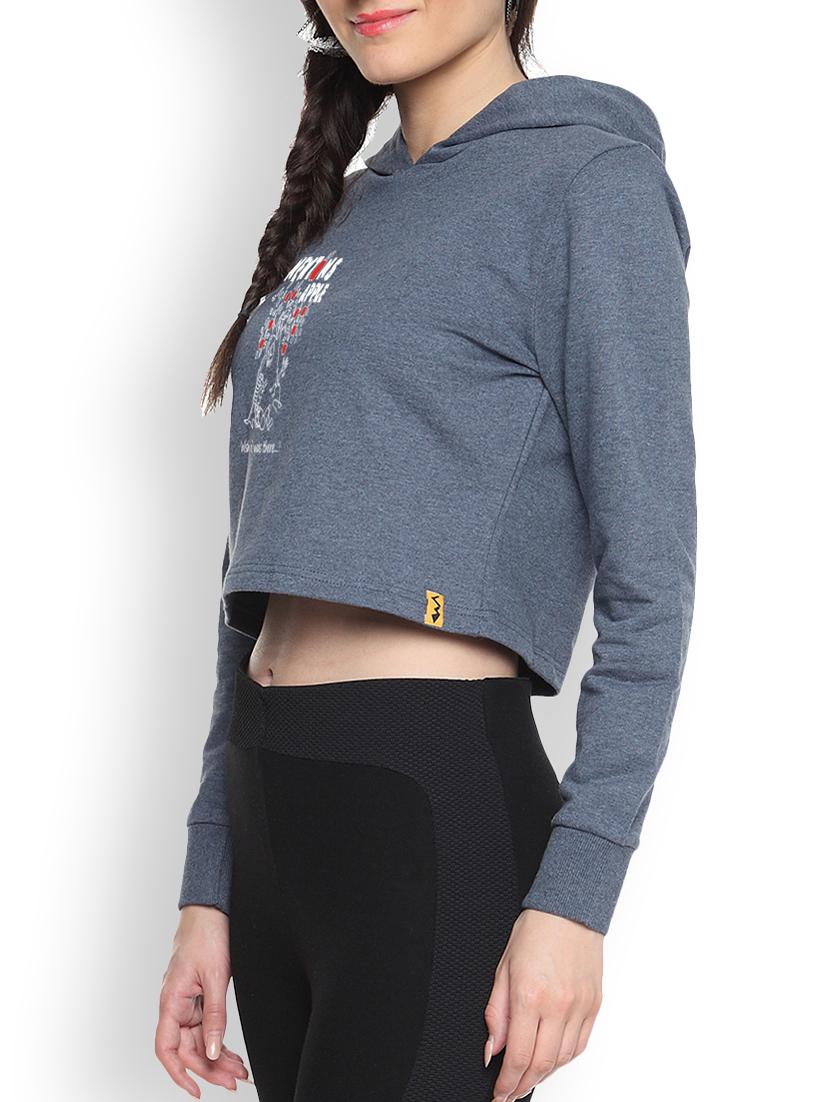 grey cotton typographic printed cropped hoodie - 9607302 - Zoom Image - 1