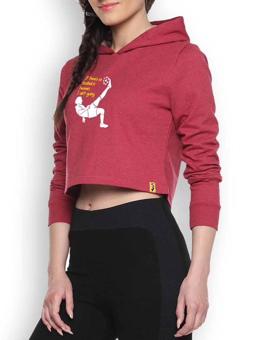 red cotton typographic printed cropped hoodie - 9607304 - Zoom Image - 1