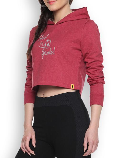 red cotton typographic printed cropped hoodie - 9607314 - Standard Image - 1