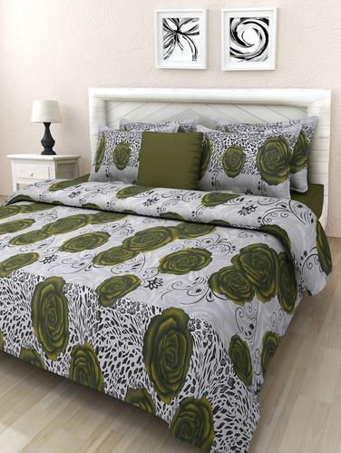 Grey floral printed cotton double bedsheet set - 9608358 - Very Small Image - 1