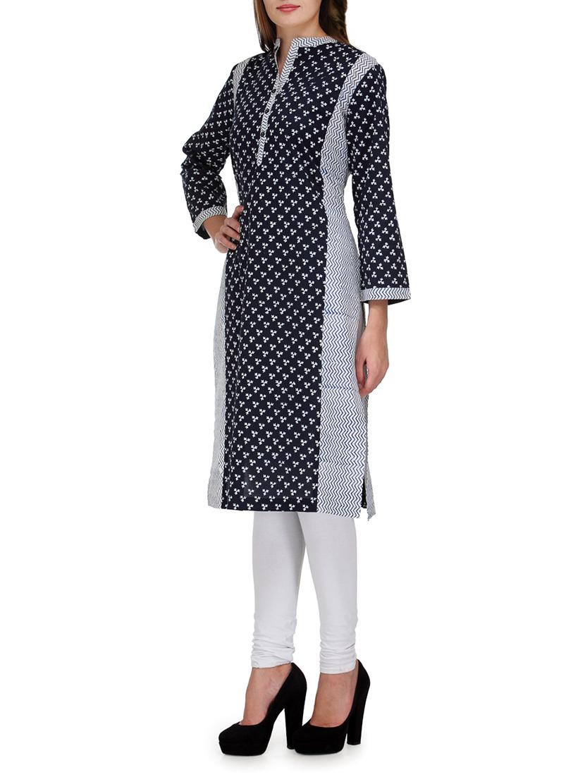 navy blue multi printed cotton kurta - 9608570 - Zoom Image - 2