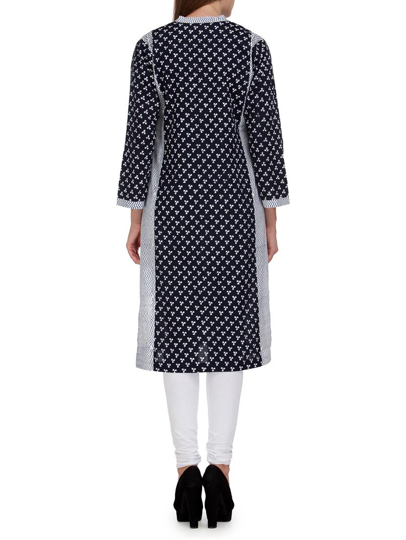 navy blue multi printed cotton kurta - 9608570 - Zoom Image - 3