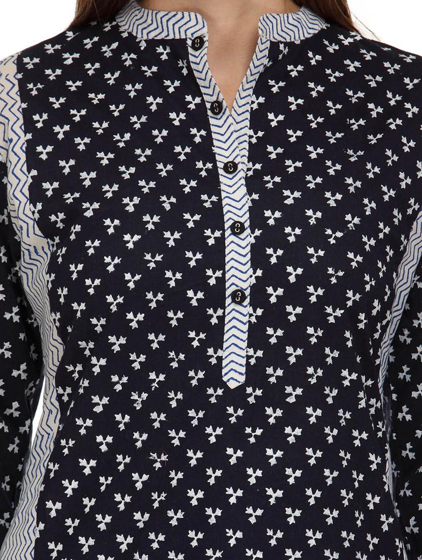 navy blue multi printed cotton kurta - 9608570 - Zoom Image - 4