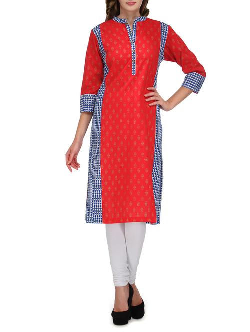 red multi printed cotton kurta - 9608571 -  Standard Image - 0