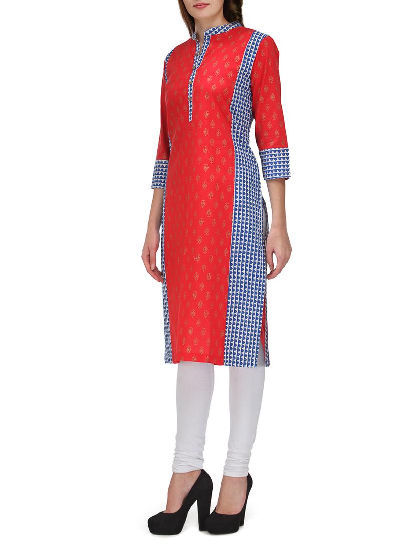 red multi printed cotton kurta - 9608571 - Zoom Image - 2